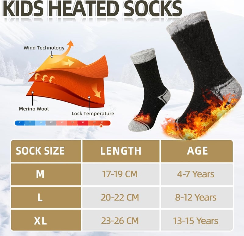 Eyean Kids Wool Heated Hiking Socks Thick Warm Thermal Soft Winter Snowboarding Boy Girls Insulated Socks 4 Pairs - Image 5